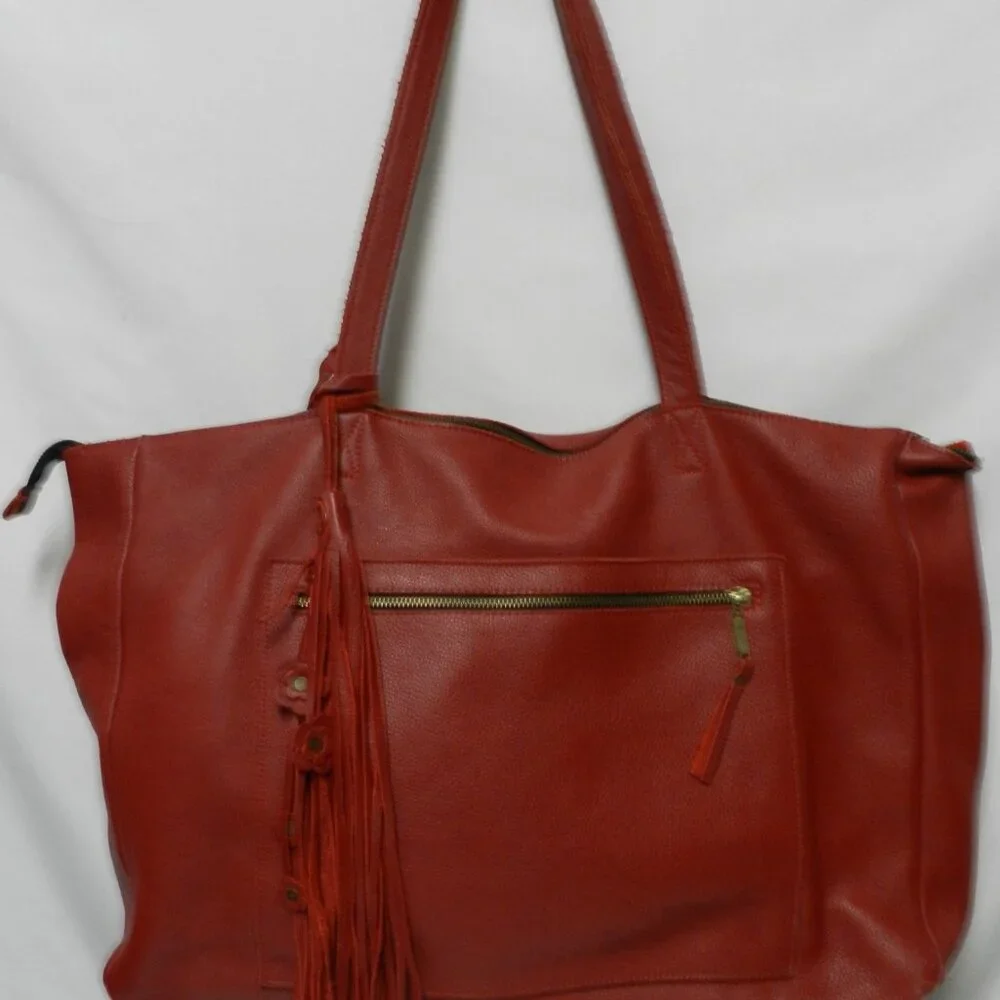 Urban Artisan Leather red X-Large tote bag purse weekender Unstructured zip top